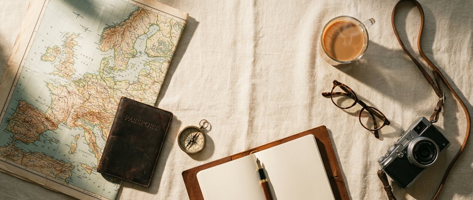 A travel desk with a map, a passport and a notebook — Getway Tourism Holidays